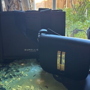 Demellier signature Vancouver mini leather black crossbody bag